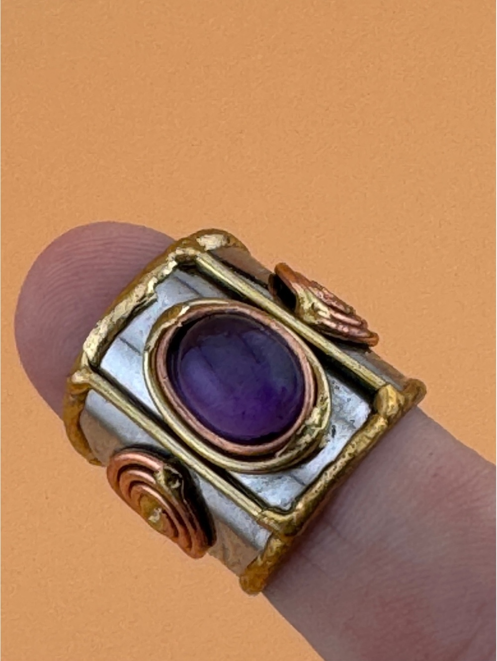 Mixed Metal Semiprecious Purple Stone Adjustable Ring